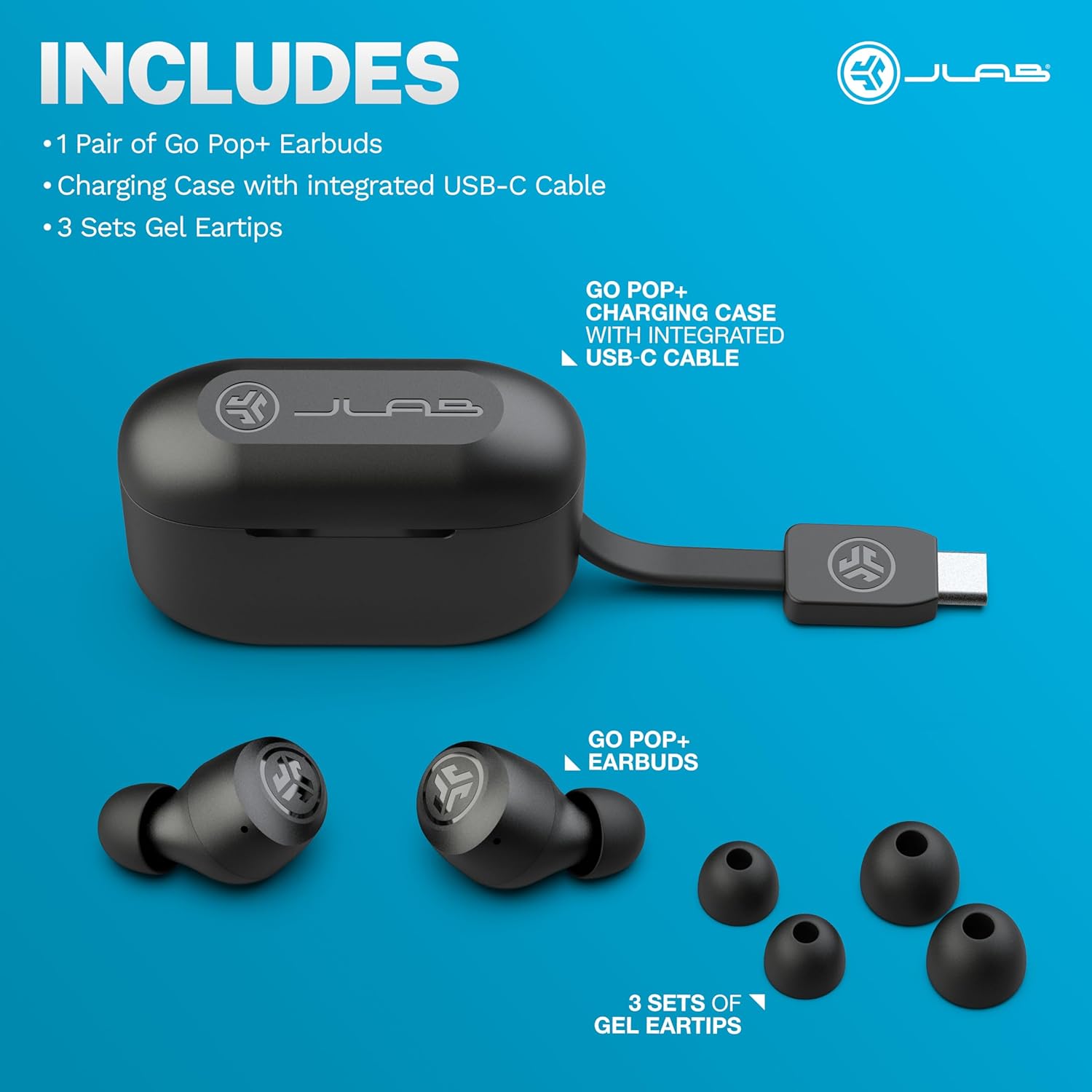 JLab Go Air Pop+ True Wireless Earbuds, in Ear Headphones, Bluetooth Earphones, 35H Playtime Ear Buds, Bluetooth Earbuds with Microphone, USB-C Charging Case, Dual Connect, EQ3 Sound, Black - Image 7